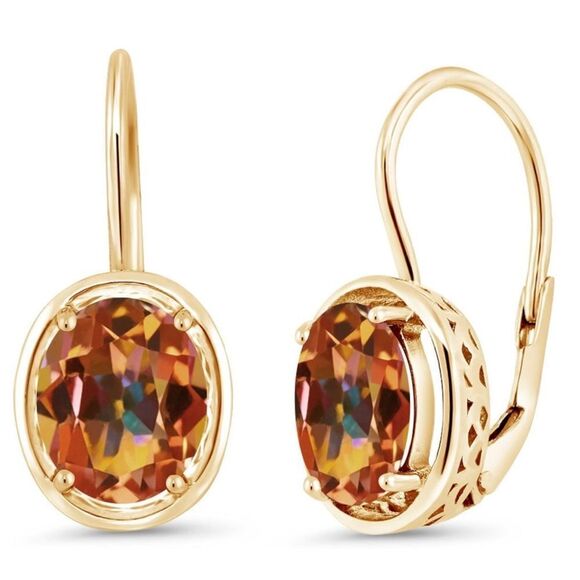 18K Yellow Gold 925 with 3.60 Cttw Ecstasy Mystic Topaz Oval Leverback Earrings